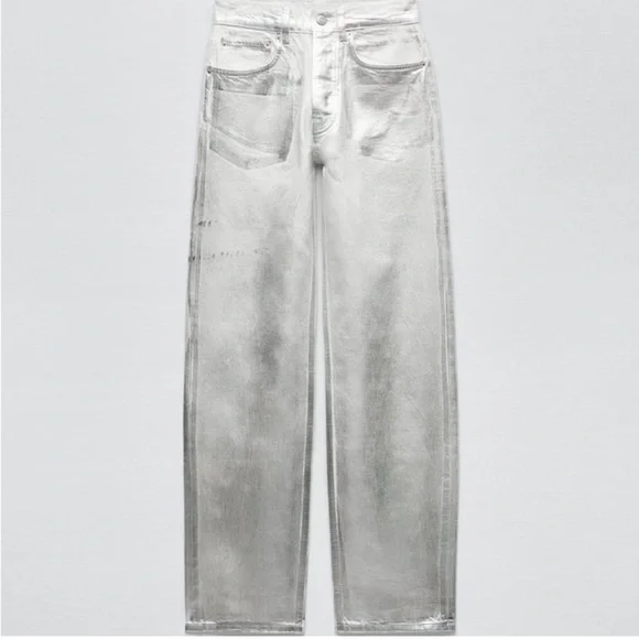 ZARA ZW MID-RISE BOYFRIEND JEANS SILVER - Picture 4 of 8